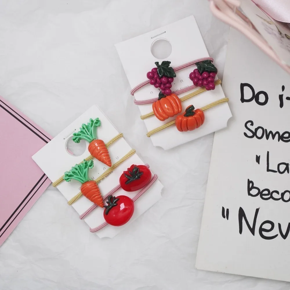 4 шт. милые Мультяшные Овощи фрукты эластичные детские ленты для волос аксессуары