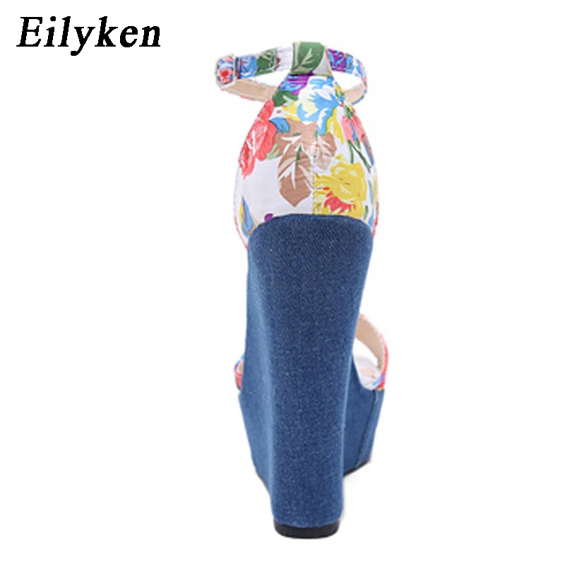 Eilyken/2021 г. Новые синие джинсовые сандалии с принтом пикантные женские босоножки