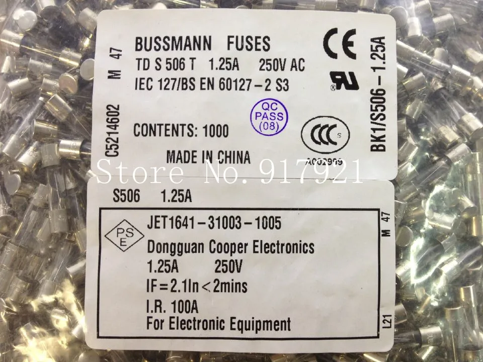 

Стеклянный трубчатый предохранитель [ZOB] США Bussmann BK1/S506-1.25A 250V 4X20 BUSS TDS506T, 200 шт./партия