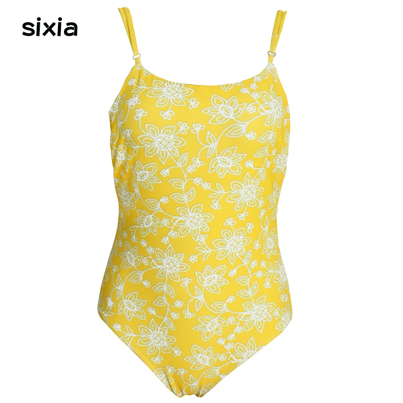 Пикантные желтые цветочный цельный купальник Push Up Bandeau Купальники женские 2018