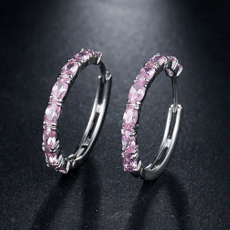 Pink LXOEN модные круглые зеленые большие серьги-кольца с AAA цирконием и кристаллами, серьги-кольца для женщин, ювелирное изделие, подарок Brinco - Окраска металла: Pink