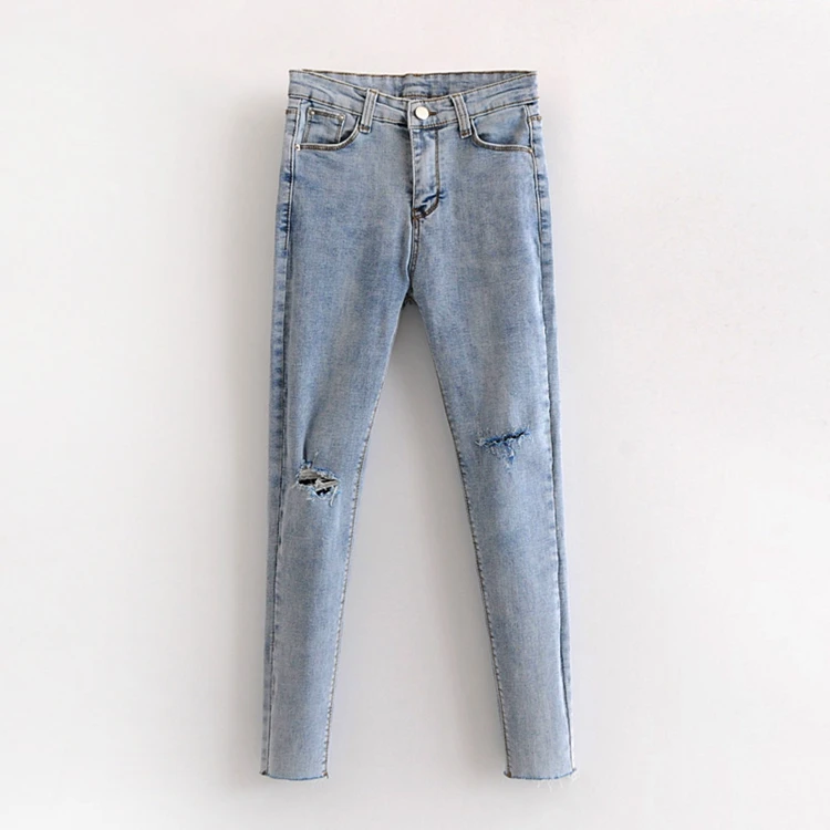 woman jeans hole light color ankle-length pants Eu style Pencil | Женская одежда