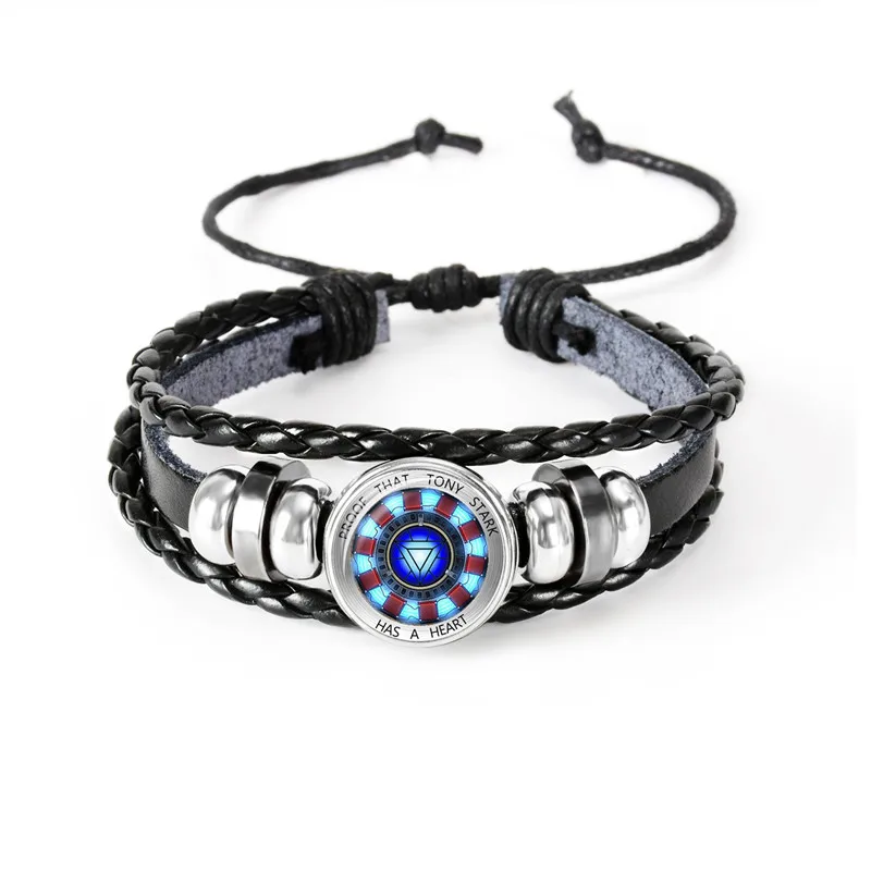 4 Marvel Iron Man Tony Stark Leather Bracelet The Avengers Iron Man Arc Reactor 3D Printed Glass Gem Charm Bracelet Bangles - Окраска металла: 4