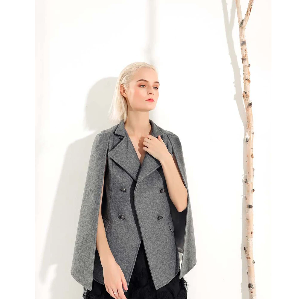 Высокая уличная одежда женское двубортное пальто с воротником-стойкой и