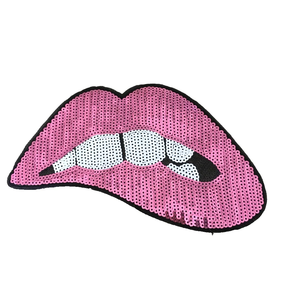 

1 Pieces/lot Silver LIps Sequined Patches for Clothes Handmade Sewing Accessory Big Mouth Motif Appliqued Embroidery Patch