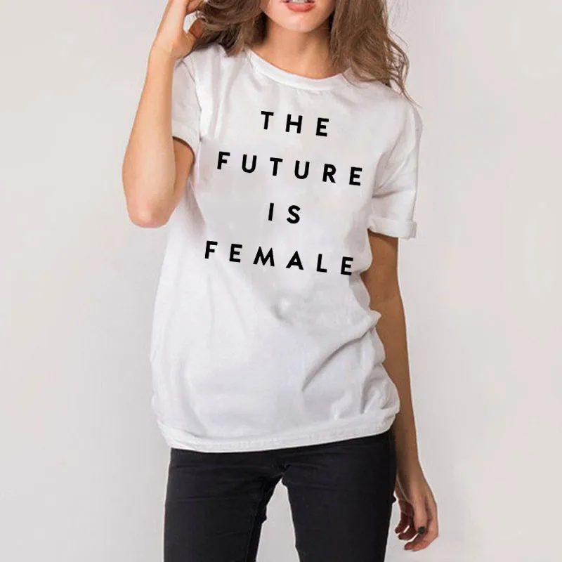 LUS LOS The future Is Female T-Shirt White Feminist Slogan Women Unisex Stylish Fashion Letter Printing | Женская одежда