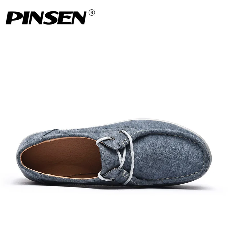 Осенняя женская обувь на плоской платформе PINSEN 2020 повседневная из натуральной