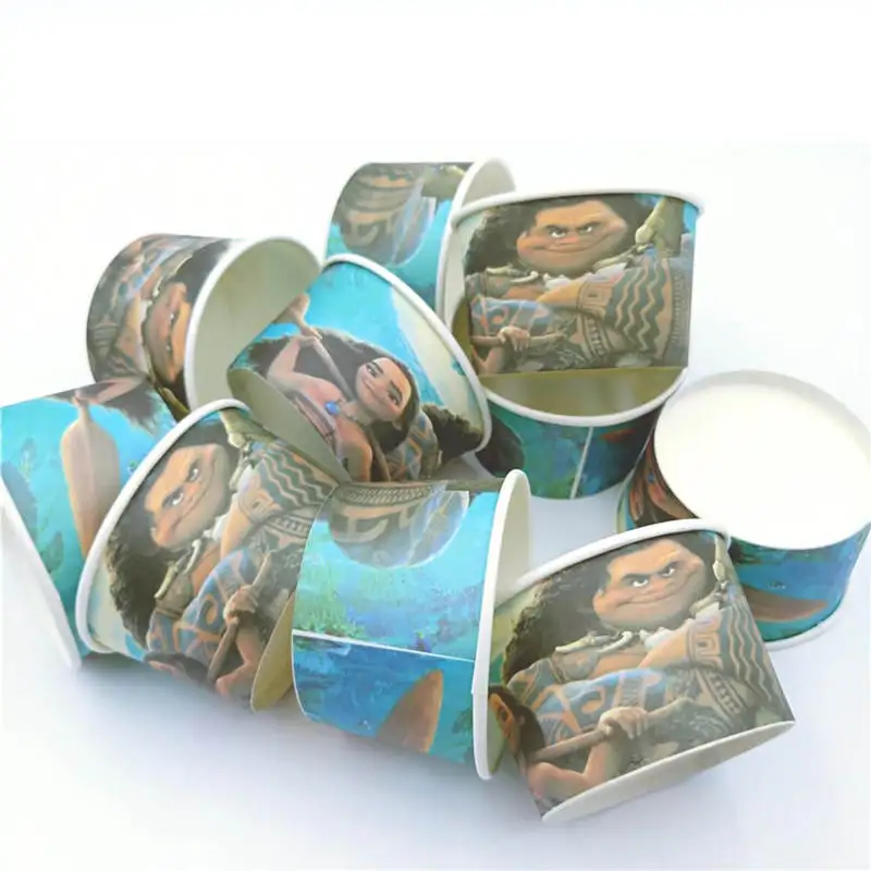 Ice cream bowl 10pcs С изображением на тему Моаны вечерние кружки соломы коробка конфет для малышей на день рождения украшения для детей вечерние поставки вечерние одноразовая посуда набор гель-лаков - Цвет: Ice cream bowl 10pcs