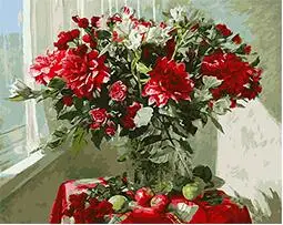 

cioioil-T699 Bouquet with red dahlias painting by numbers on canvas hand painted DIY oil digital paint by number