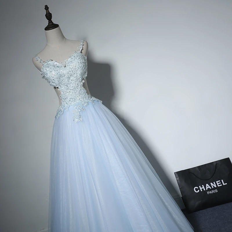 Light Sky Blue Long Prom Dresses Sexy Backless 8th Grade Women Lace Formal Evening for Graduation Gown Promdress | Свадьбы и