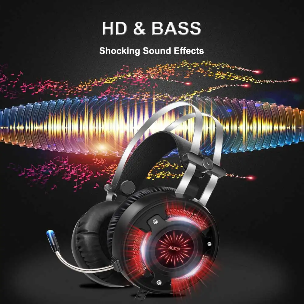 ALWUP A6 Игровые наушники проводные led HD Bass для компьютера ПК игры с разветвителем игровая гарнитура для ps4 xbox one с микрофоном