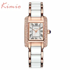 Женские кварцевые часы Kimio, браслет с бриллиантом, розовое золото, подарочная коробка