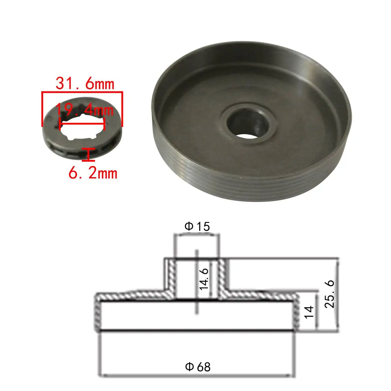 

7T 325" Clutch Drum Chain Sprocket Rim For 4500 Zenoah Komatsu