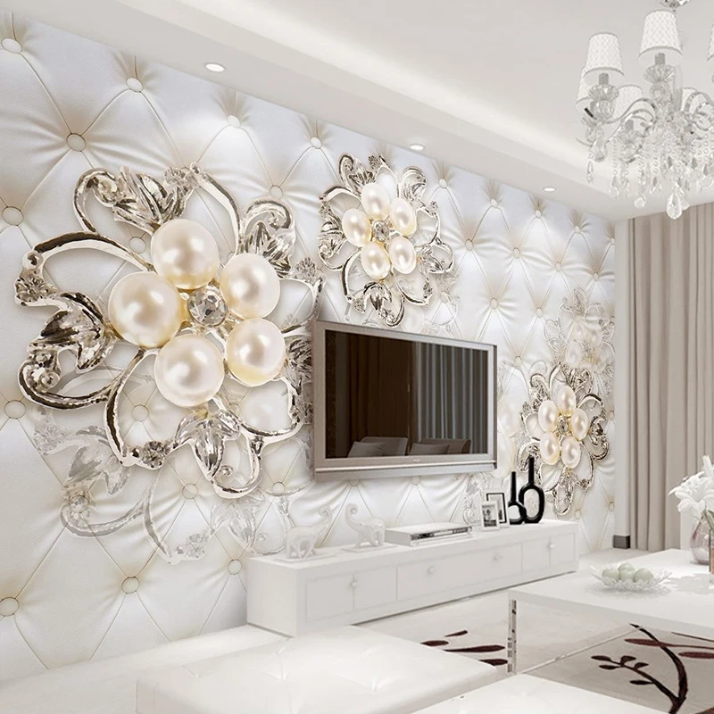 3D Fantasy European Style Soft Pack Stereo Relief Pearl Flowers TV Backdrop Wall Mural Hotel Living Room Luxury Photo Wallpaper