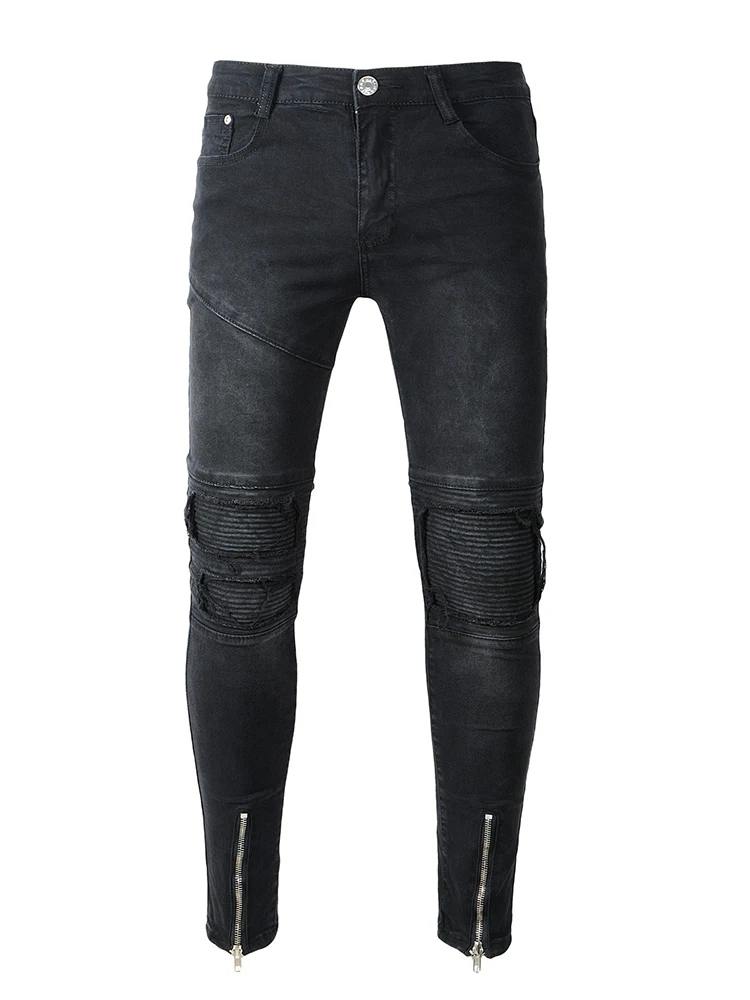 KENNTRICE Ripped Jeans Men High Street Mens Distressed Slim Fit Denim Pants Knee Holes Washed Destroyed Male | Мужская одежда