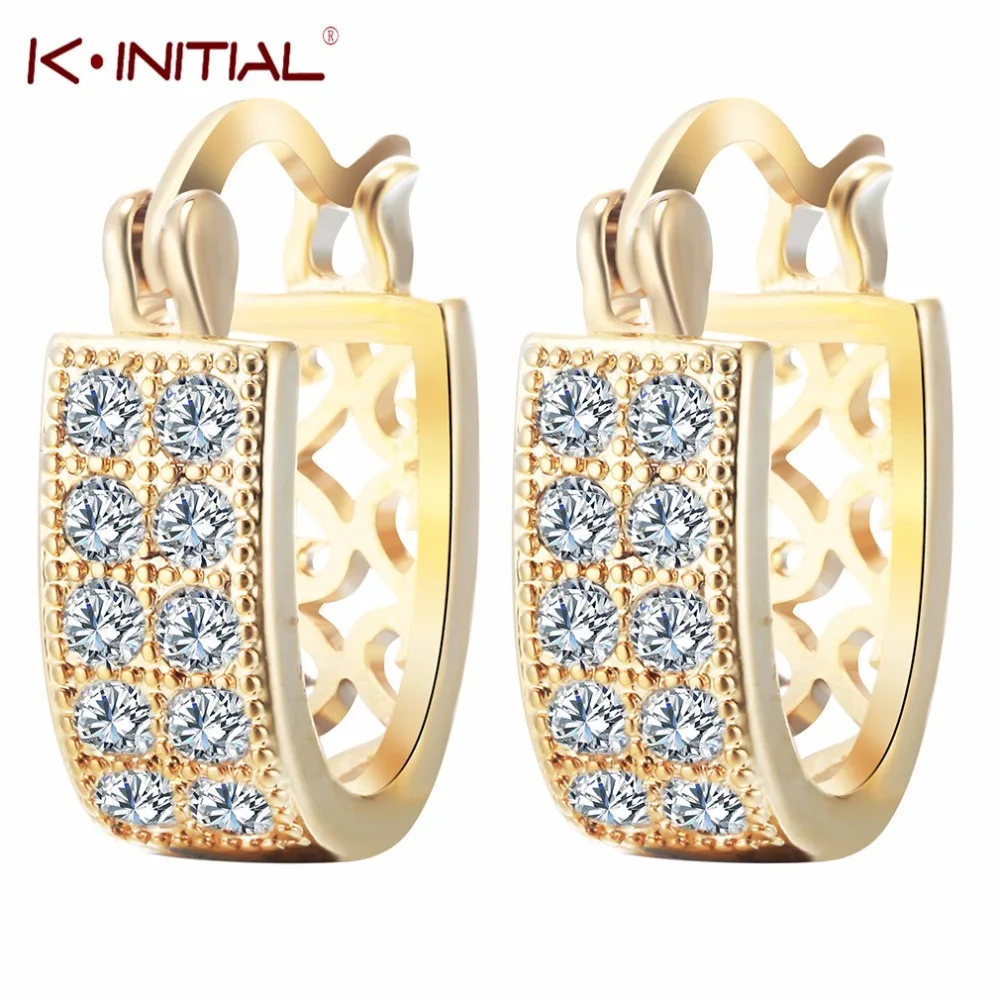 Kinitial 1 пара Позолоченные U форма Huggie Hoop Серьги для женщин проложенный Фианит