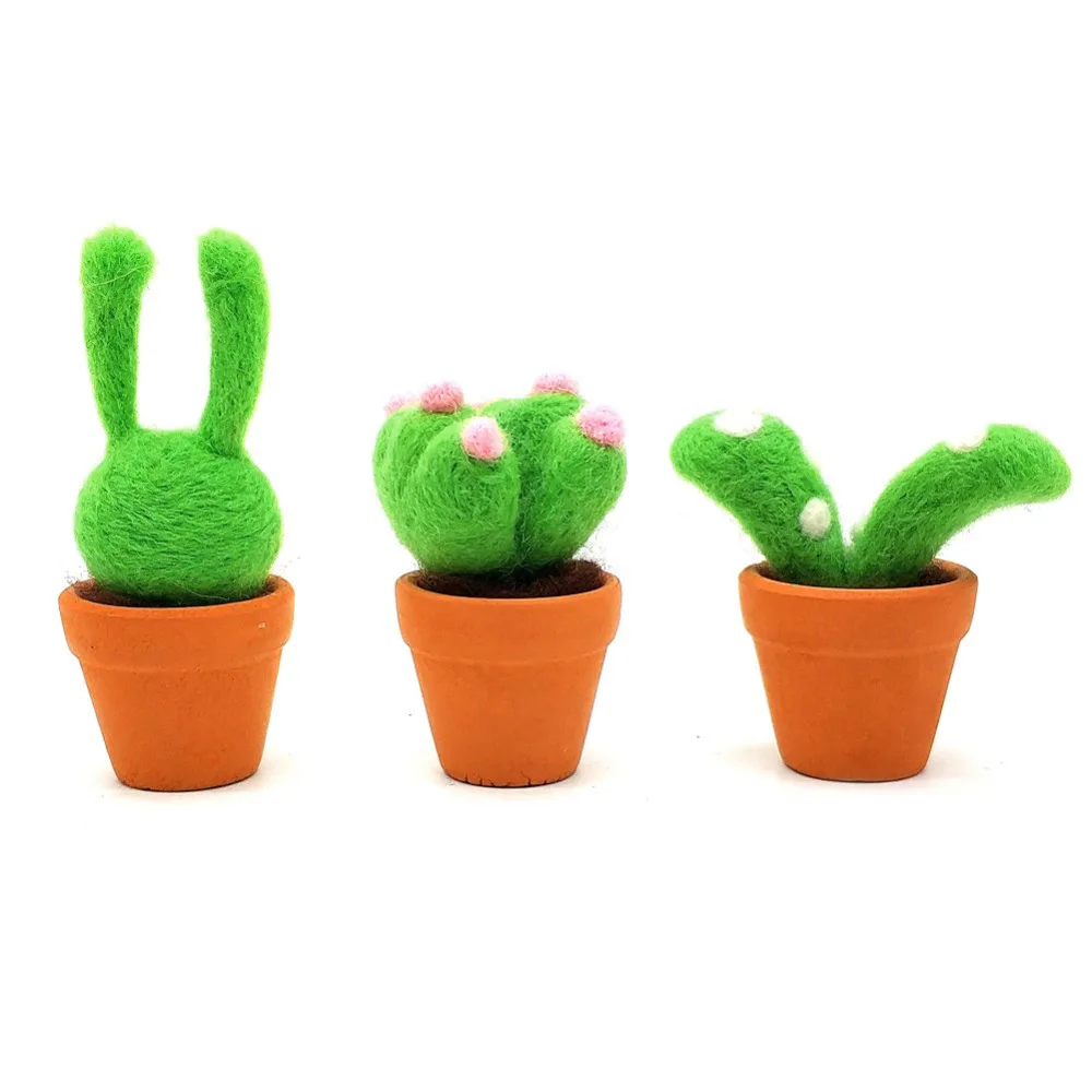 

Feltsky Needle Felting Starter Kits 4x5cm 3 Pack Cactus Felting Kit with Argil Base Wool Diy Wool for Felting - English Tutorial