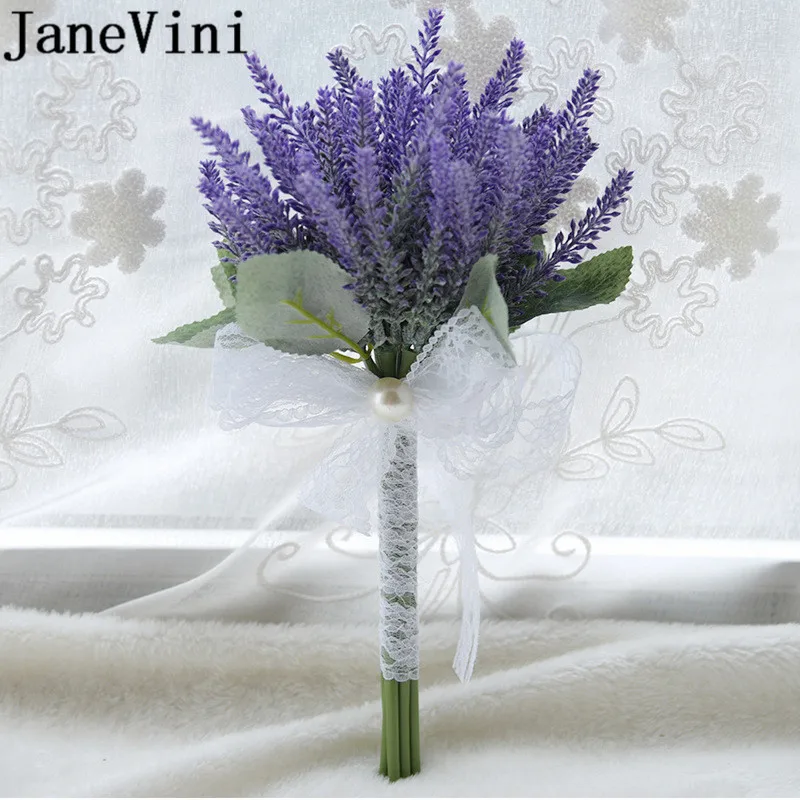 

JaneVini Purple Lavender Bridesmaid Bouquet Artificial Wedding Flowers For Man Lace Bouquets Bridal Fleur Artificielle Mariage