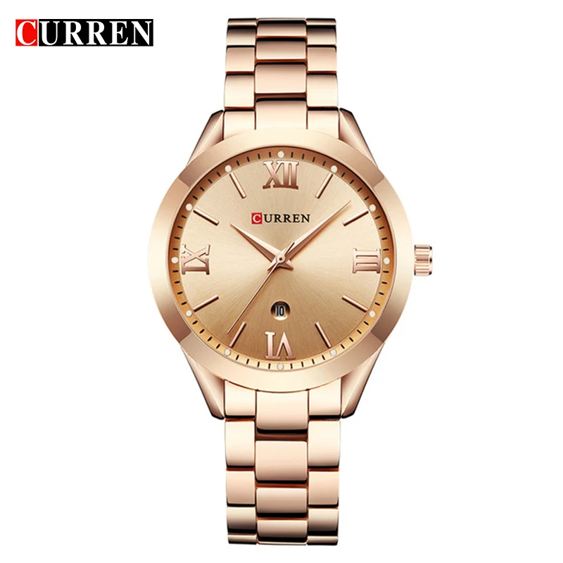 

CURREN 9007 Women's Luxury Brand Gold Steel Bracelet Digital Watch Gift Watch
