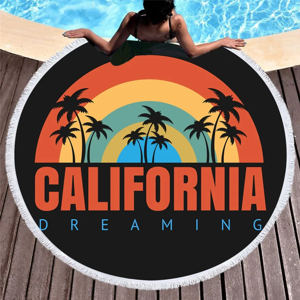 Round Retro Printed Beach Towel 2019 Summer Microfiber Bath Large for Adults 150cm 550g Female Text Yoga Mats |
