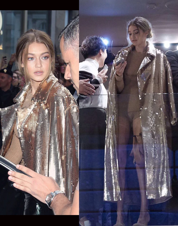 

Брендовая женская золотистая Длинная женская куртка с отложным воротником высокого качества