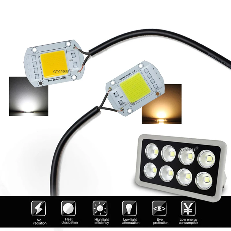 Smart IC AC Светодиодная лента COB 20W 30W 50W 110V 220V водителя DIY прожектор высокой мощности светодиодный COB диод теплый полный спектр белого