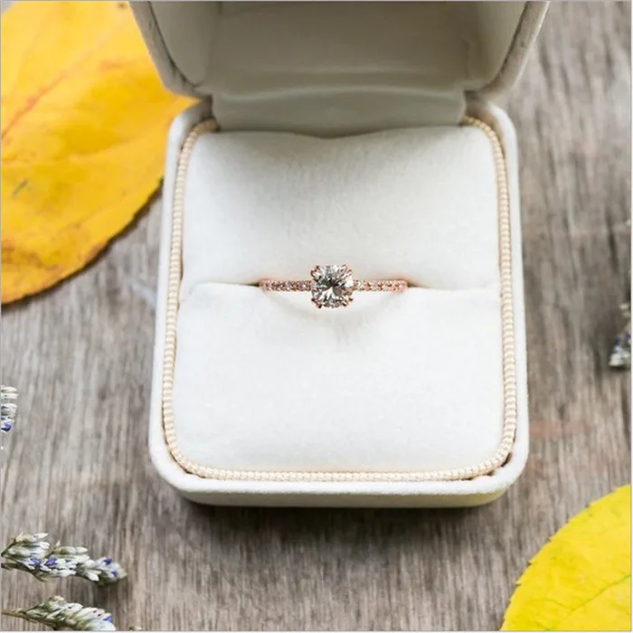 Блестящее круглое белое обручальное кольцо в розовом золоте женские обручальные кольца роскошные подарки ювелирные изделия на свадьбу.