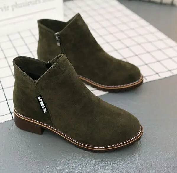 Модные женские ботинки новинка 2019 зимние на низком каблуке женская обувь