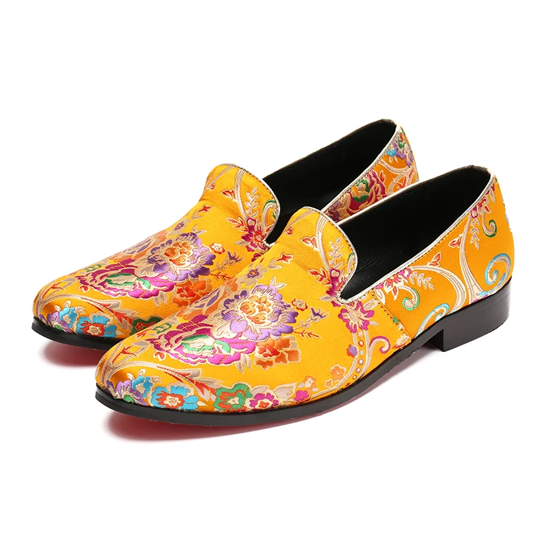 

Christia Bella Wedding and Party Men Dress Shoes Fashion Men's Flats Brand New Style Flower and Leaf Pattern Printing Men Loafer