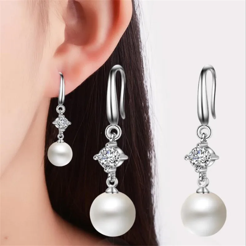 Everoyal Trendy 925 Sterling Silver Earrings For Women Accessories Luxury Crystal Pearl Girls Hook Female Bijou | Украшения и