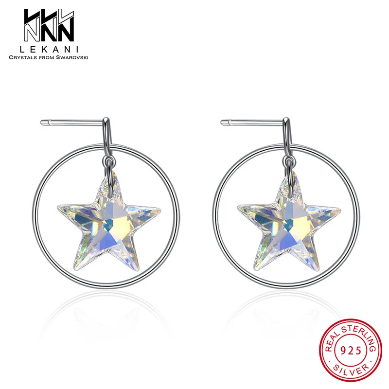Женские серьги подвески с полым кольцом и кристаллом Swarovski из стерлингового