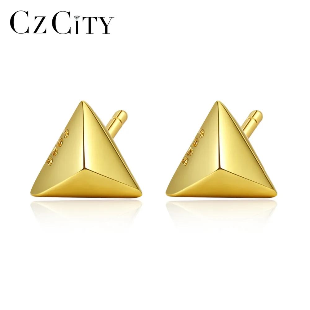 CZCITY 925 серебро маленькая Твердая Сумка-треугольники серьги-гвоздики для женщин