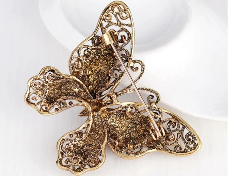 Tengmaxi Винтаж Дизайн Шинни Кристалл Rhinestone Бабочка Броши для женское платье Шарф
