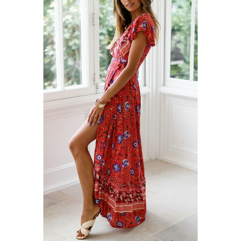 Летнее женское платье с цветочным принтом Boho длинное вечернее Бандажное пляжное
