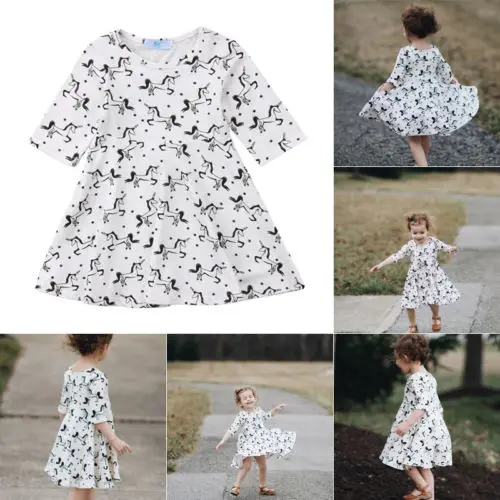 Unicorn Toddler Kids Baby Girls Princess Long Sleeve Party Prom Wedding Tutu Dress | Детская одежда и обувь