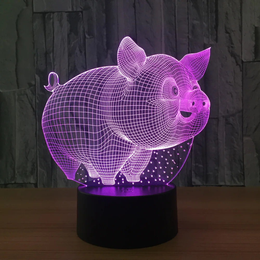 Многоцветная светодиодная 3D свинка лампа для спальни ночник акриловая панель