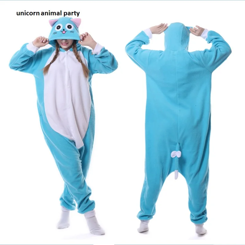 

Kigurumi Cartoon Animal Blue Happy Cat Onesie Unisex Adult Pajamas Cosplay Costumes Sleepsuit Sleepwear Men women Hooded