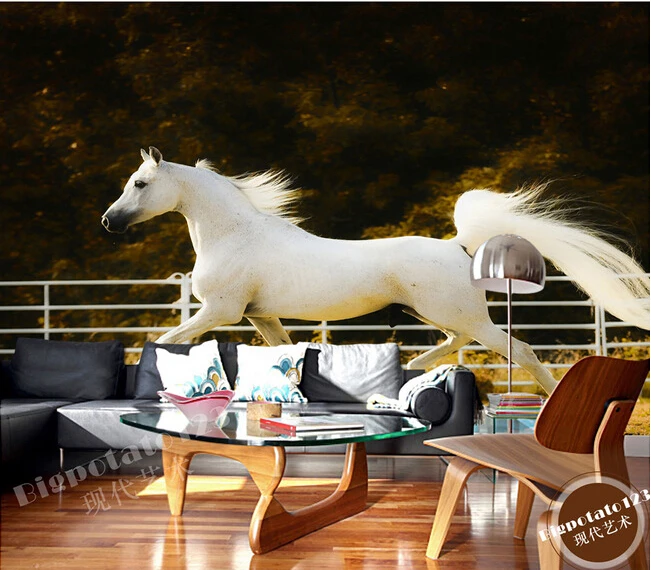 

Custom 3D wallpaper, running elegant white wild horse papel de parede, living room sofa TV bedroom wall paper