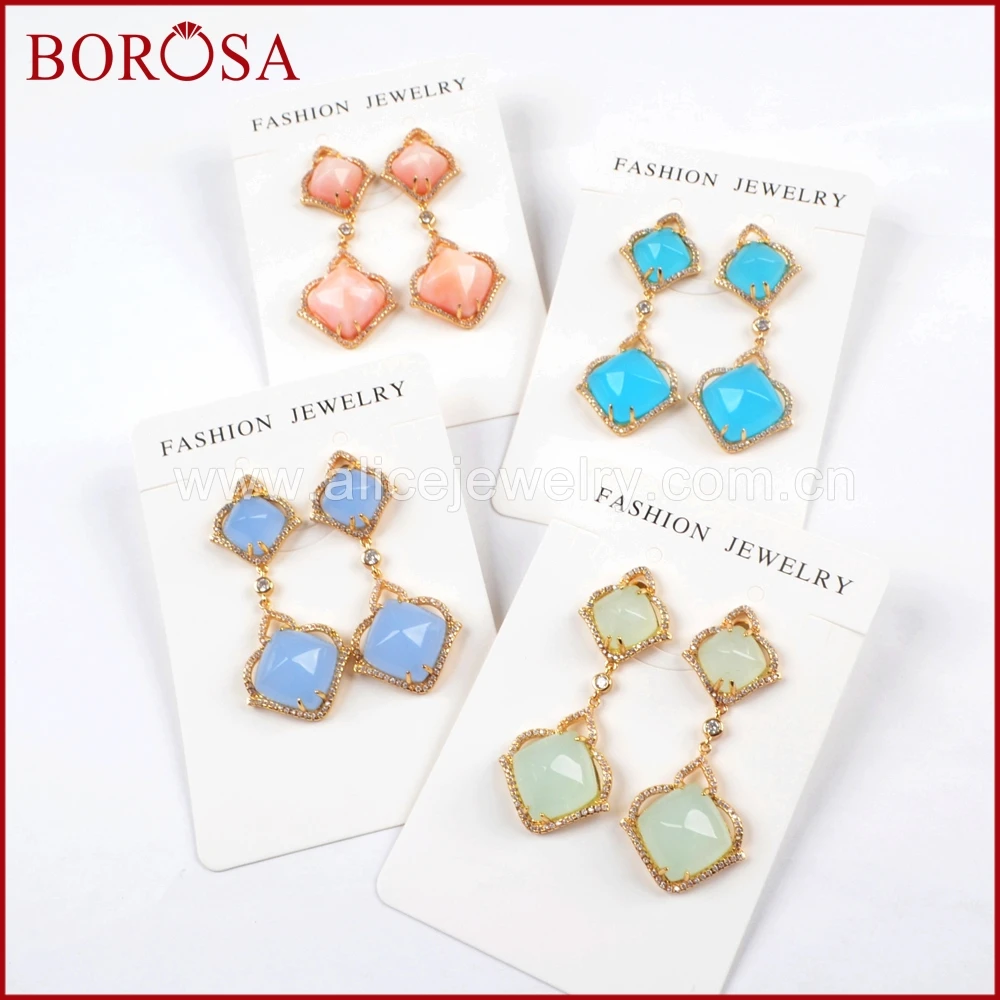 BOROSA/оптовая продажа 5 пар золотистого цвета CZ микро стразы граненый камень