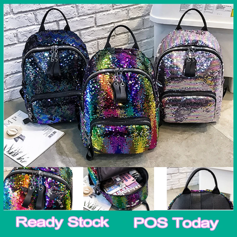 Женский рюкзак модный Радужный Блестящий с блестками для девочек на лето 2019 |