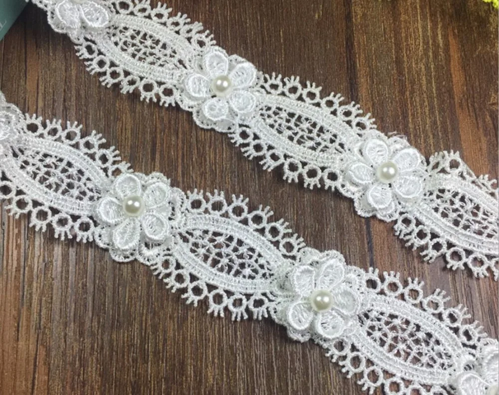 15 ярдов вышитый цветок жемчуг бисером 8 Форма хлопковая кружевная отделка ленты