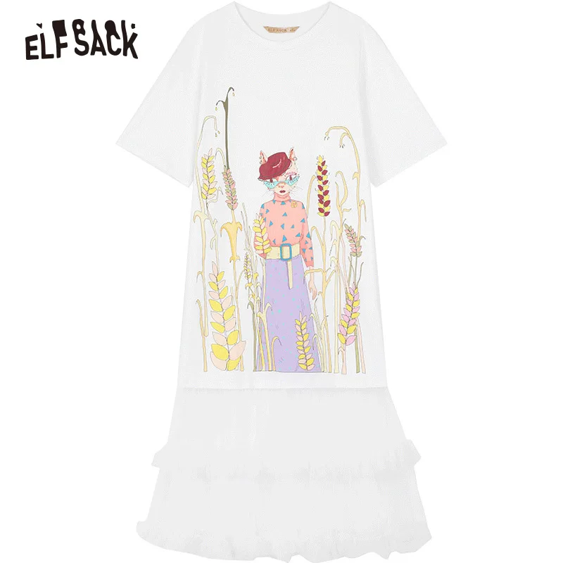 Женские повседневные сетчатые платья ELF SACK белое хлопковое платье с пэчворком