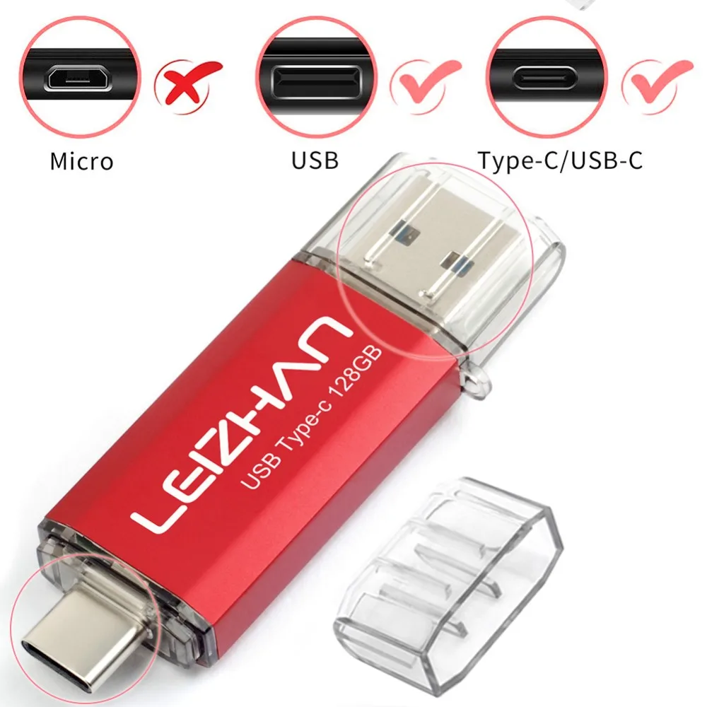 LEIZHAN 2 шт. USB флеш накопитель 128 ГБ Type C 16 оптовая продажа 32 3 0 64 карта памяти для