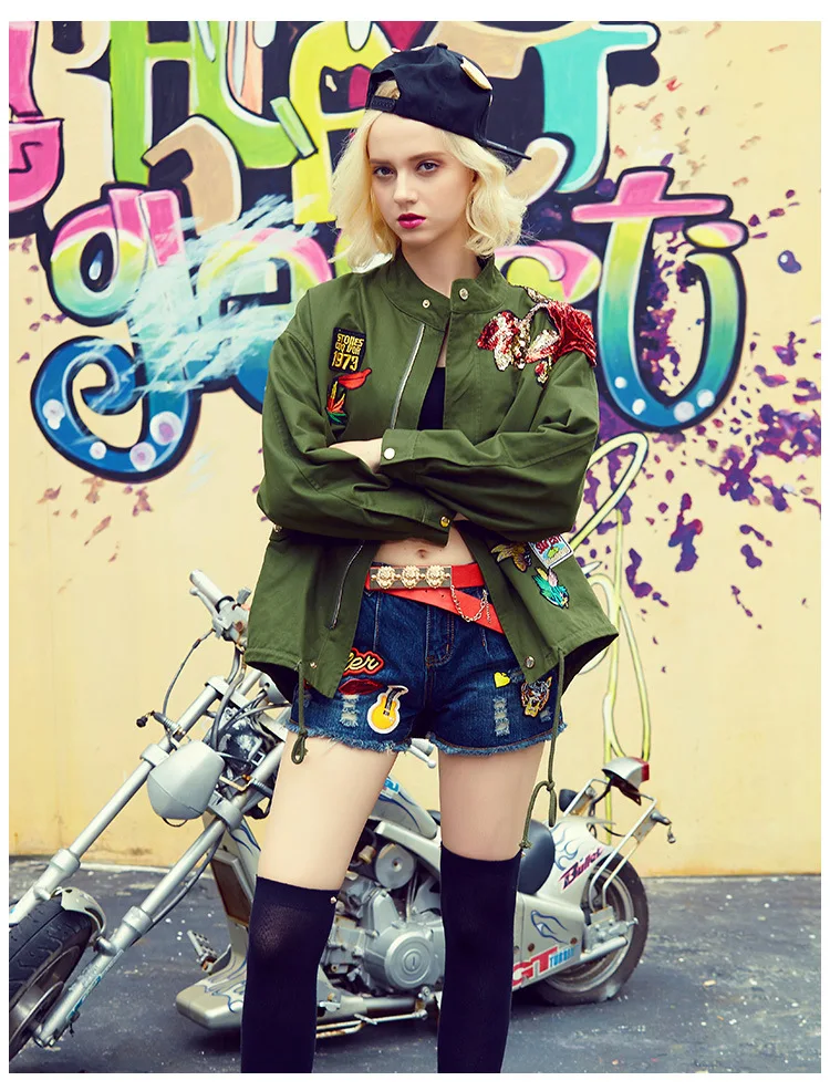 Женская Длинная ветровка с блестками длинная свободная куртка армейского