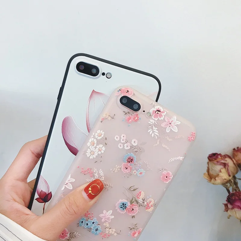 Чехол для телефона с цветочным рисунком iPhone XS Max XR X чехлы розовыми зелеными