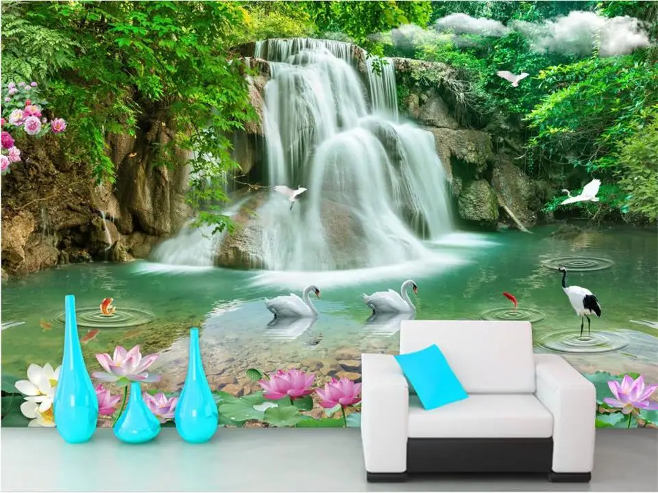 Пользовательские 3D фото обои для гостиной фрески лебедь водопад пейзаж живопись