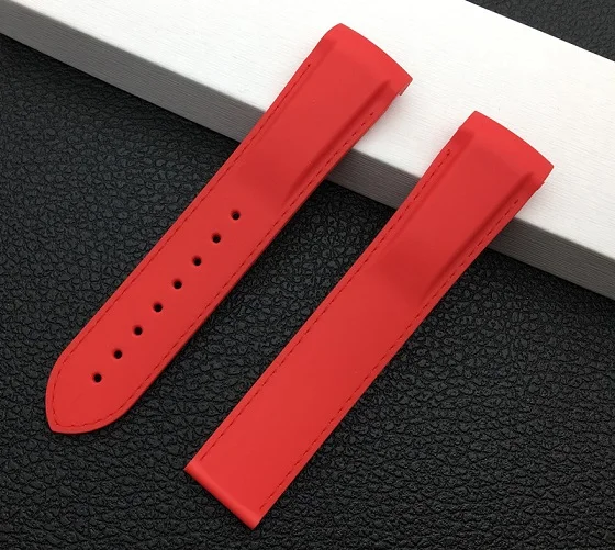 22mm Red strap 20 мм 22 мм черный синий водонепроницаемый изогнутый конец силиконовой резины ремешок для часов Omega ремешок Seamaster планета 232 океан браслет инструменты - Цвет ремешка: 22mm Red strap