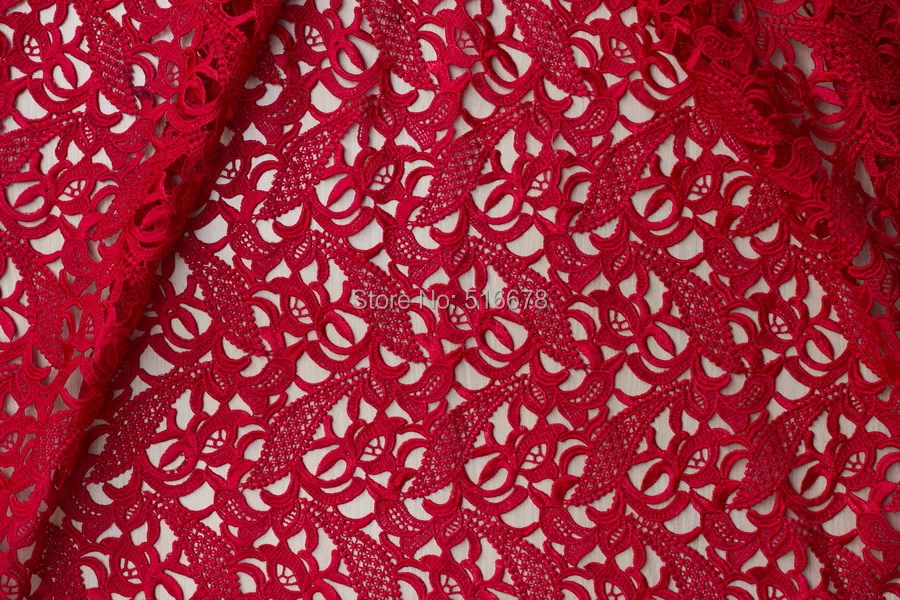 Высококачественная красная кружевная ткань для платья невесты модного