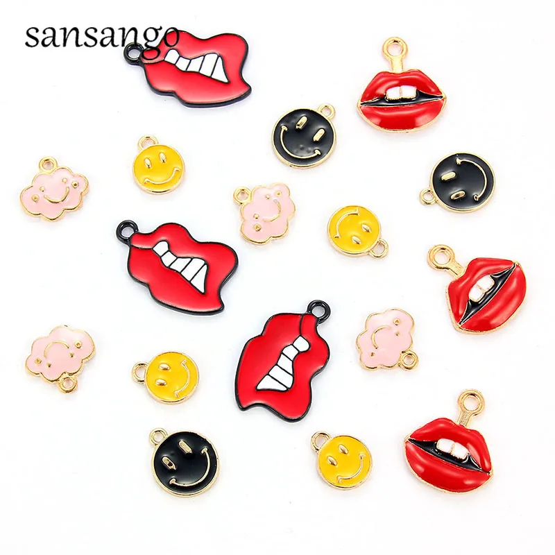 Mixed Style 10 шт., Прямая поставка, эмаль, красные губы, лицо, облака, форма, подвеска, Шарм для изготовления ювелирных изделий, аксессуары, сделай сам, серьги, браслет, брелок - Окраска металла: Mixed Style