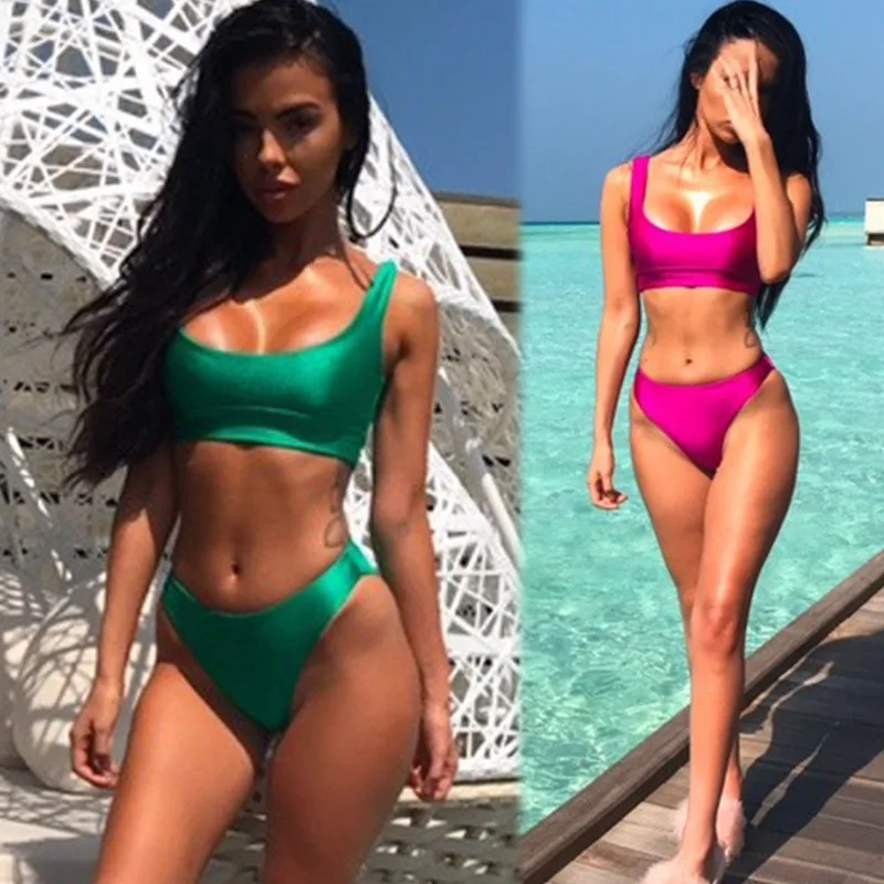 Для женщин комплект бикини Solid Цвет Летний пляж носит костюм спортивный
